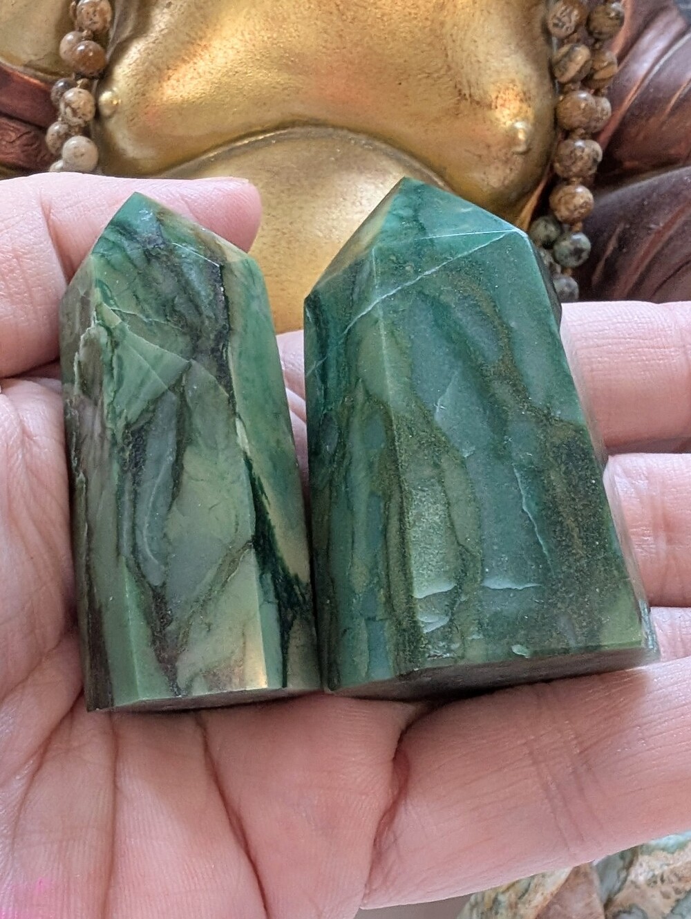 2x Natural Nephrite Jade Polished Towers